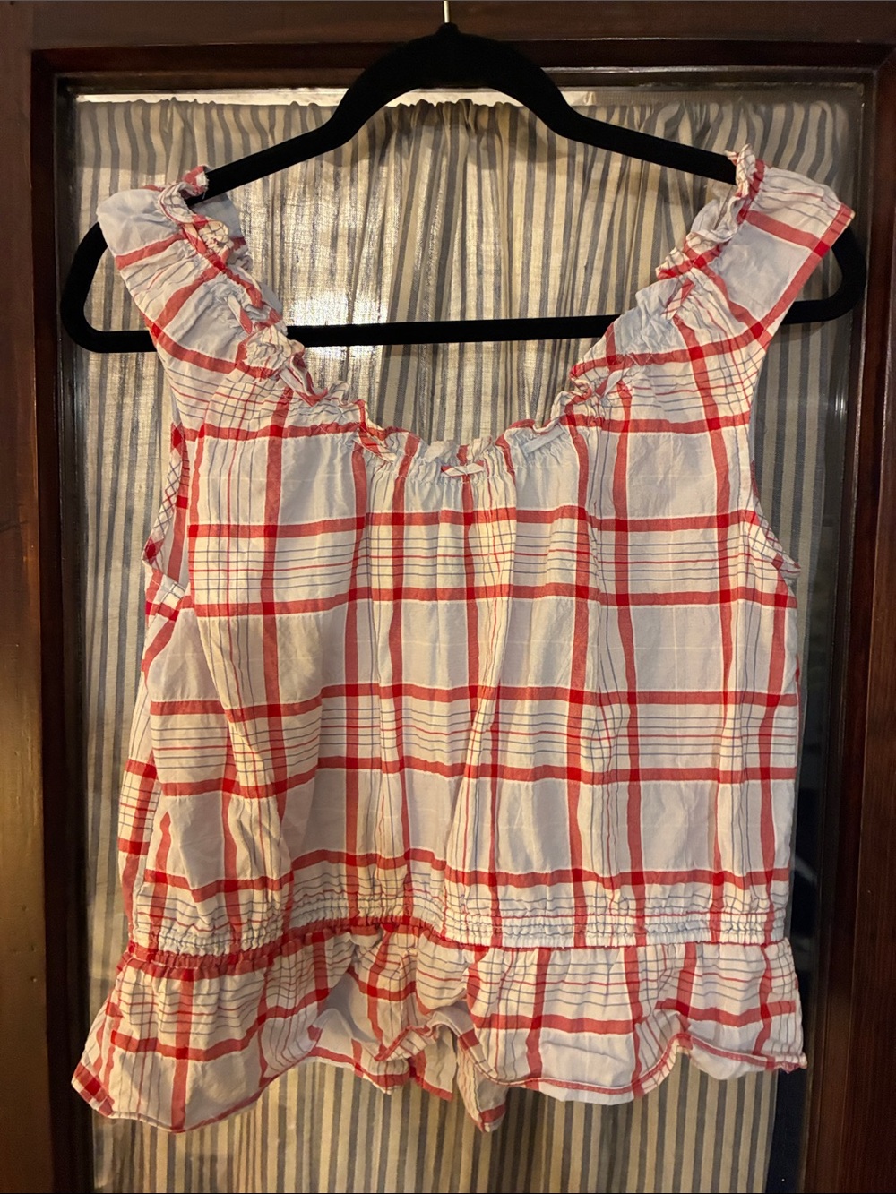 Universal Thread White and Red Plaid Ruffle Button-Front Tank - Picture 9 of 9